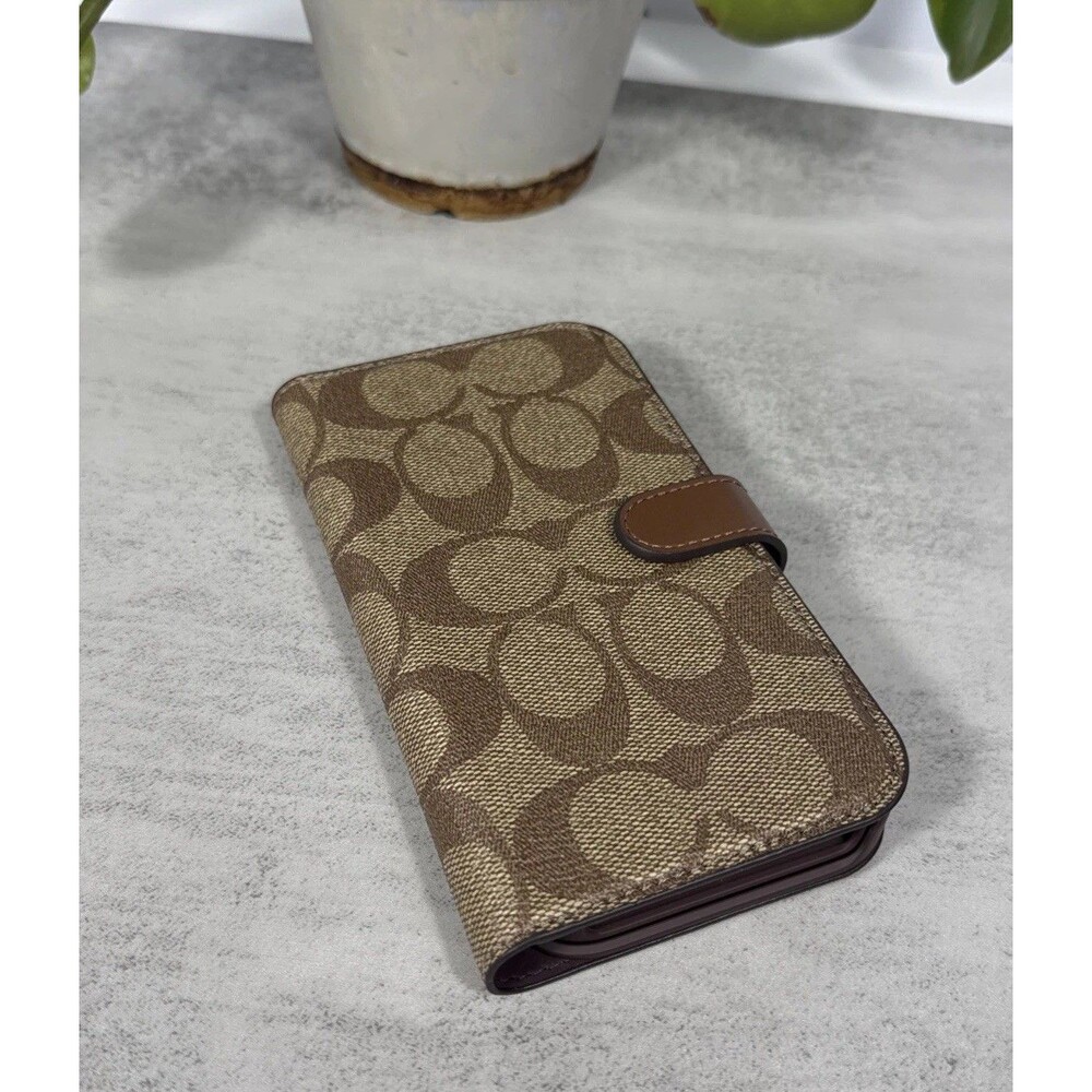 Coach Signature Canvas Phone Wallet Case in Brown and Tan